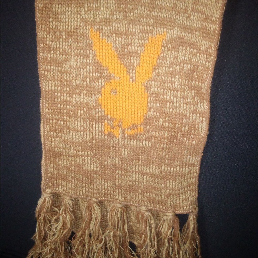 Playboy Tan Knit Scarf with Fringe